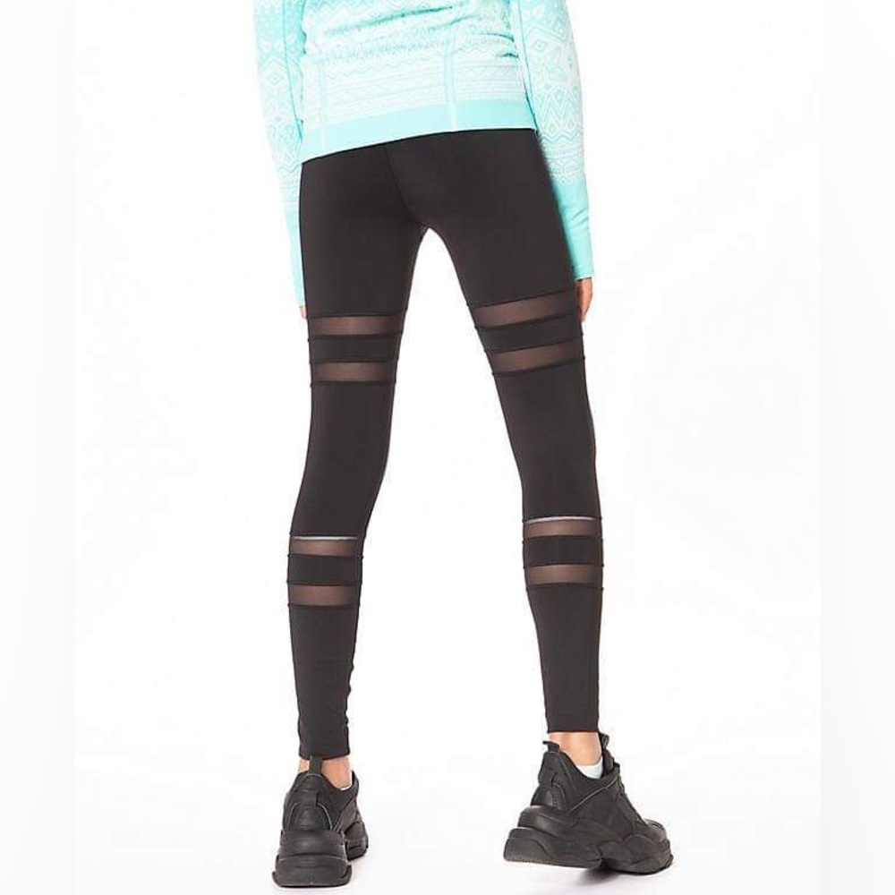 Lululemon Ivivva Girls Black SE Mesh Striped Rhythmic Tight Leggings (size 10)